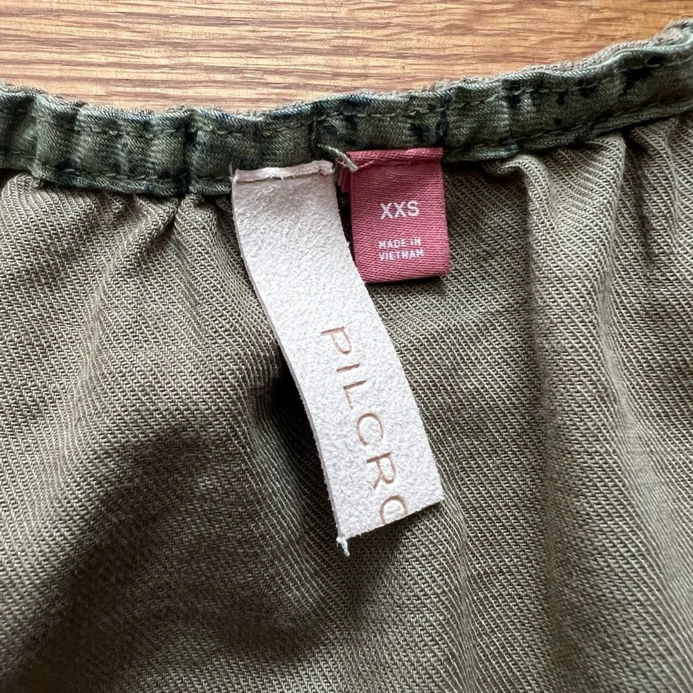 Pilcro Mini Button Down Dress in Army Green - Picture 4 of 6